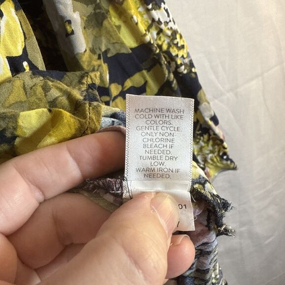 J. Jill Shirt Womens Blue Floral Long Sleeve Button Up Blouse Size XL Preowned - Picture 12 of 12